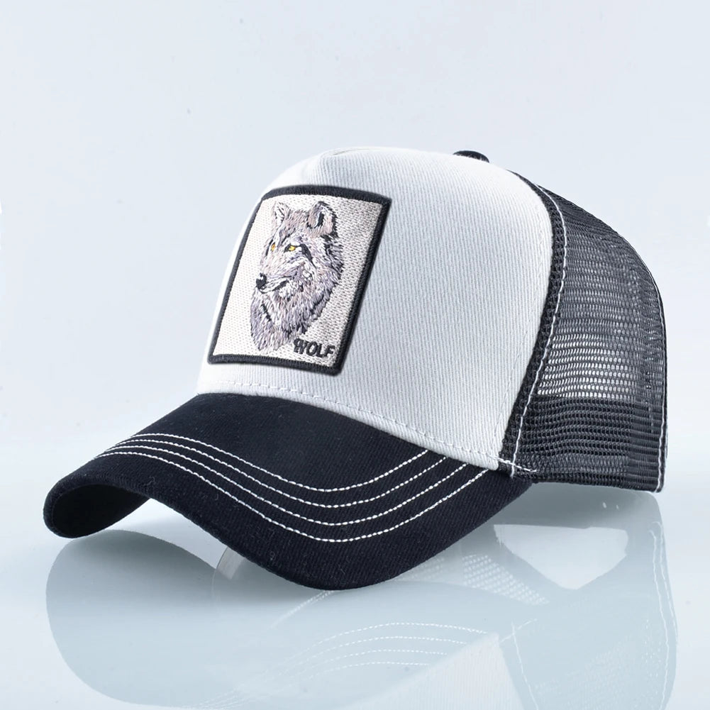 Модна бейзболна шапка с бродерия „Вълк“, Snapback, хип-хоп, Trucker, за мъже и жени, за външни дейности, дишаща шапка с козирка