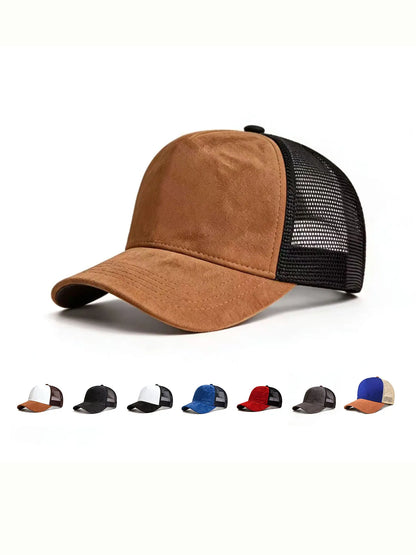 Sommer-Baseballkappe aus Netzstoff für Damen und Herren, einfarbige Wildlederkappe mit Aufnäher, Snapback-Kappe, lässige, atmungsaktive Unisex-Kappe im Street- und Hip-Hop-Stil, Trucker-Kappen