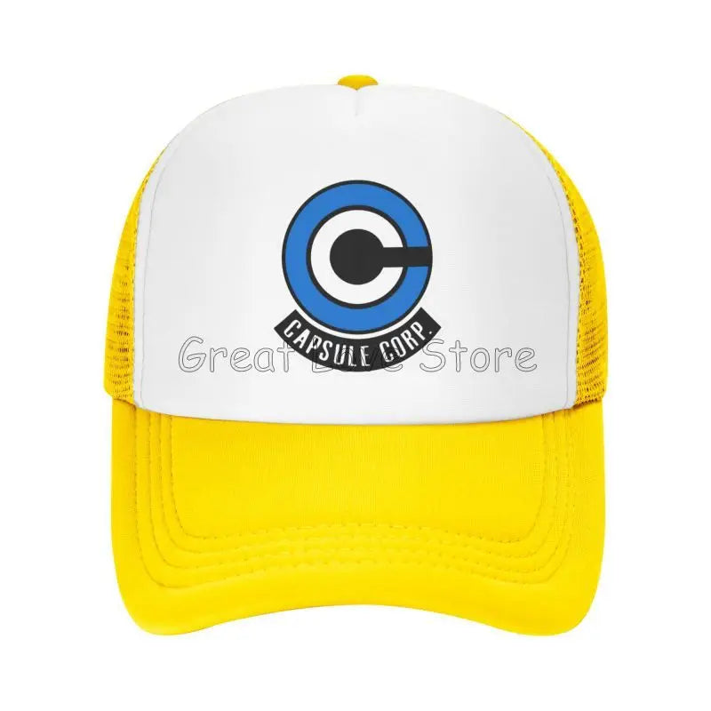 „Capsule Corp“ tinklinės beisbolo kepurės, unisex, hip-hop stiliaus „trucker“ kepurės, anime DBZ stiliaus „dad hat“ kepurės, reguliuojamos lenktyninės kepurės, vasarinės „trucker“ kepurės su užsegimu