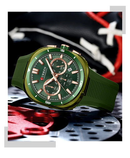 Herrenuhr CURREN – Neues Luxusmodell mit Quarzwerk, Silikonarmband, sportlichem Design, multifunktional, wasserdicht, beleuchtet, mit Datumsanzeige und Stoppuhr.
