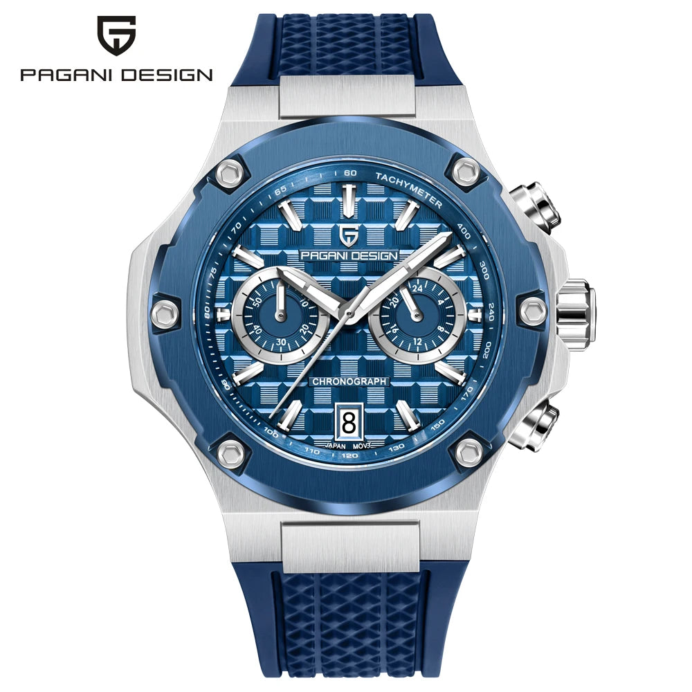 Montres à quartz pour hommes PAGANI DESIGN– Chronographe sportif de luxe, étanche, doté d'aiguilles luminescentes et d'un verre saphir avec traitement antireflet