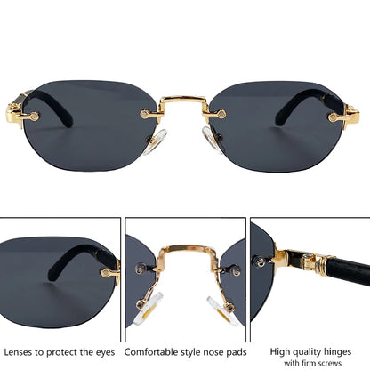 Square Rimless Punk Sunglasses Men 2026 Luxury Designer Vintage Small Frameless Sun Glasses Male Eyewear Hip Hop Outdoor Shades