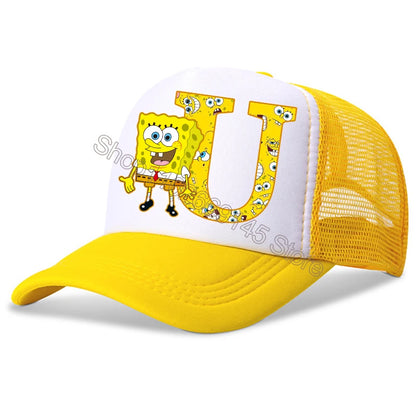 New Spongebob Children Baseball Caps Kawaii Cartoon Letter Printed Hat Kids Casual Sun Hat Adjustable Peaked Cap Birthday Gifts