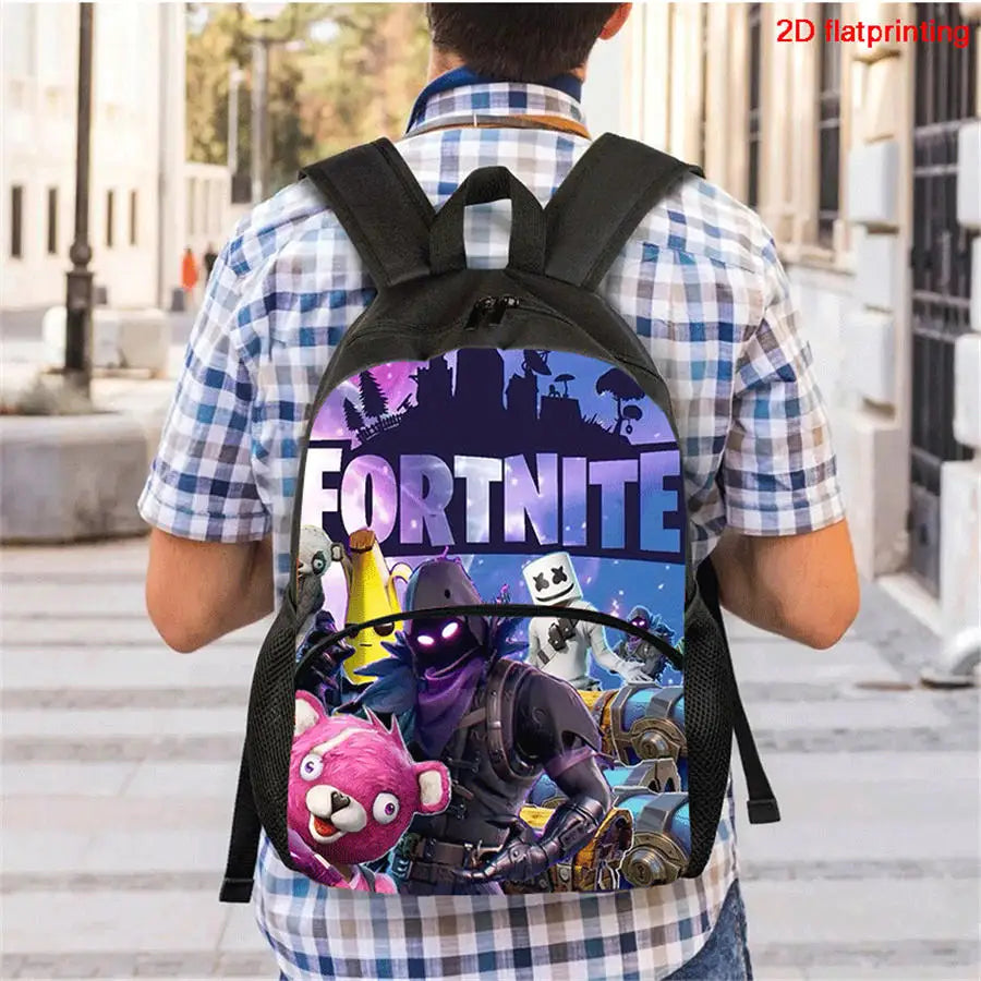 Conjunto FORTNITE leve de 3 peças: mochila com bolso frontal, lancheira e estojo, com porta-chaves 3D impresso grátis, para meninos, meninas e crianças dos 5 aos 10 anos
