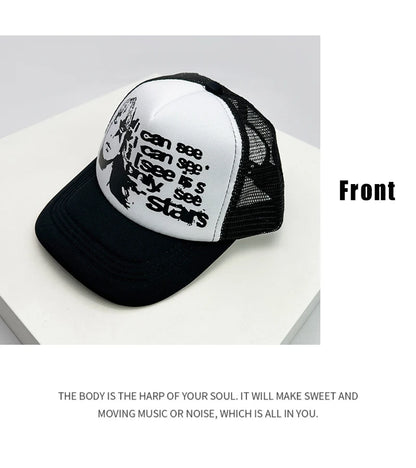 American Style Cruise Printed Anime New Letter Mesh Trucker Caps Sunshade Breathable Baseball Hats Men Women Versatile Fashion