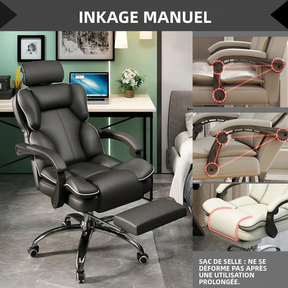 Ergonomic Office Chair High Back with Adjustable Lumbar Support, Reclining Desk Chair with Retractable Footrest, Comfortable Home Office Chair