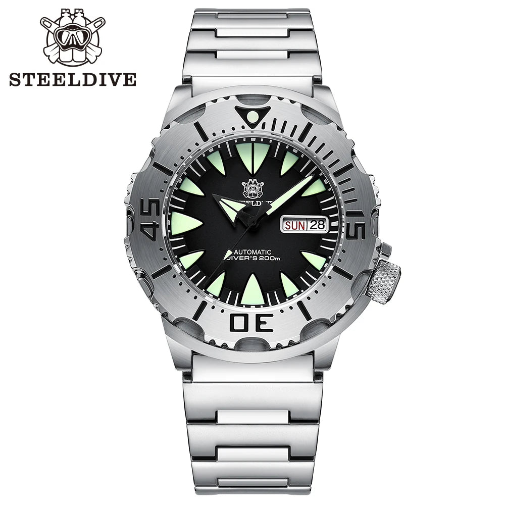 STEELDIVE SD1984 New Arrival 42.2MM M onster 200M Waterproof NH36 Day Function Sapphire Glass Automatic Movement Steel Bracelet
