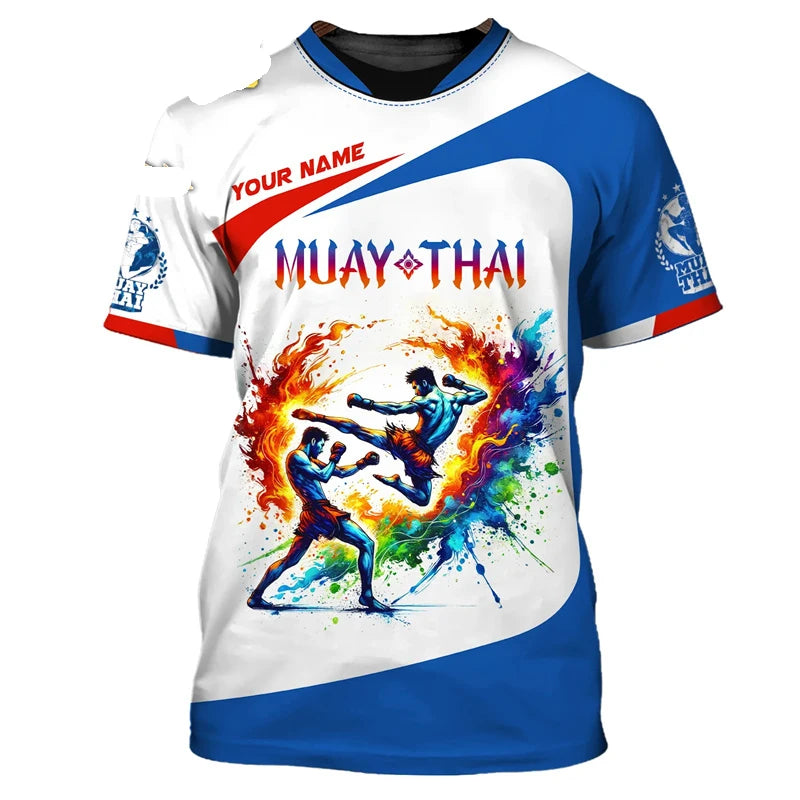Camiseta gráfica nueva y moderna de Muay Thai para hombre, con estampado 3D de tigre y dragón, nombre personalizado, estilo único, camiseta de verano para gimnasio y fitness
