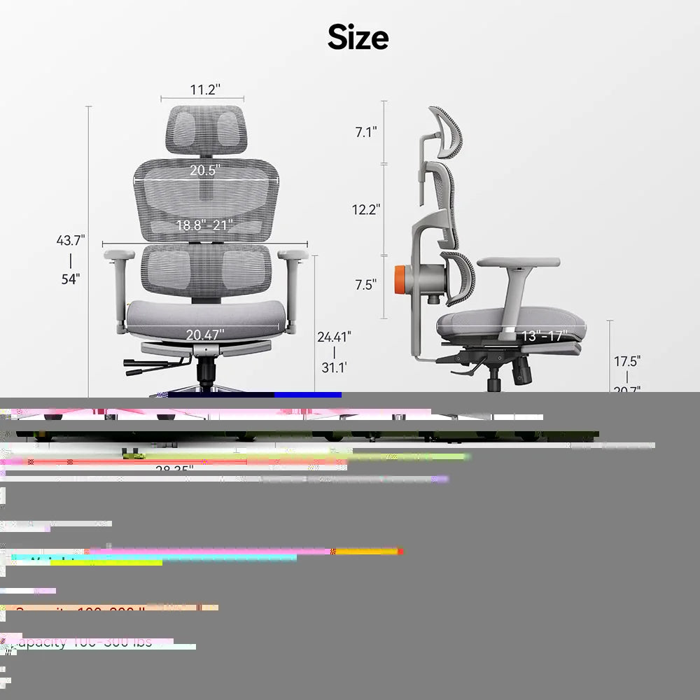 NEWTRAL NT002 Ergonomic Chair, Adaptive Lower Back Support, Adjustable Armrest Headrest Footrest, Gray, Cushioned 4D Armrest