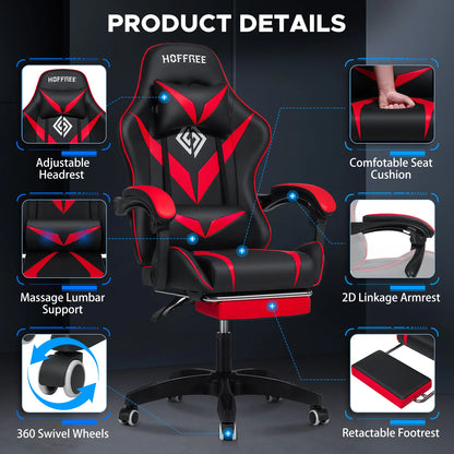400Lbs Load Ergonomic Gaming Chair with Massage, Footrest, Lumbar Support, Reclining Computer Chair with Adjustable Armrests