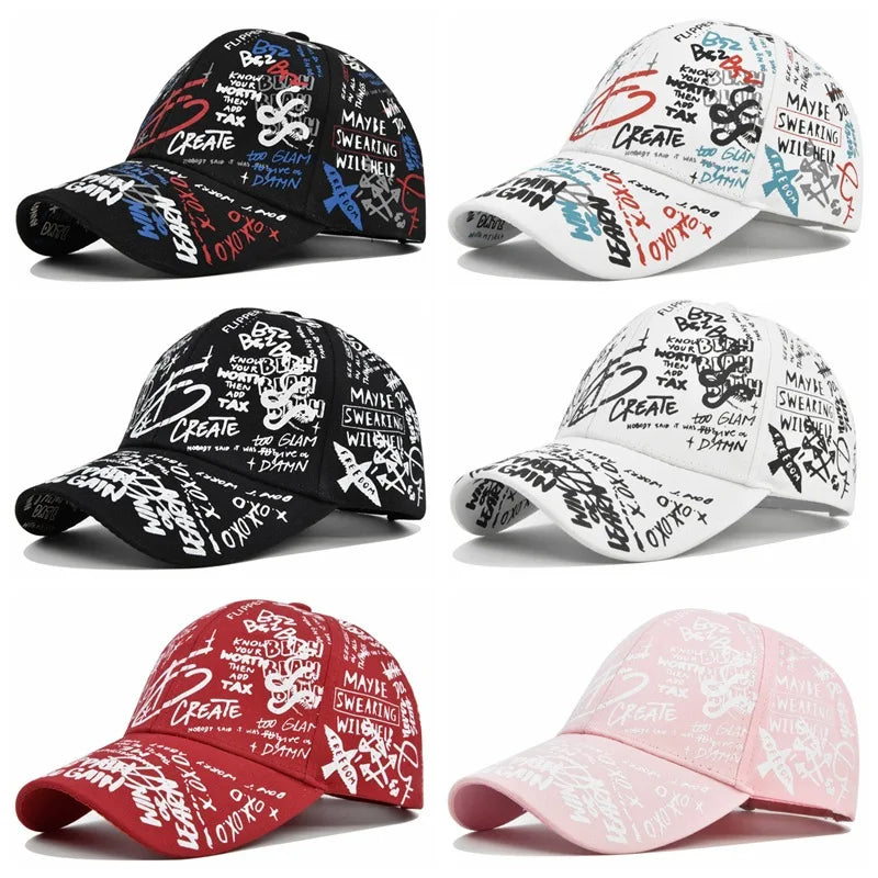 Trendige Unisex-Baseballkappe mit Graffiti-Print – Bunte, bemalte Schirmkappe