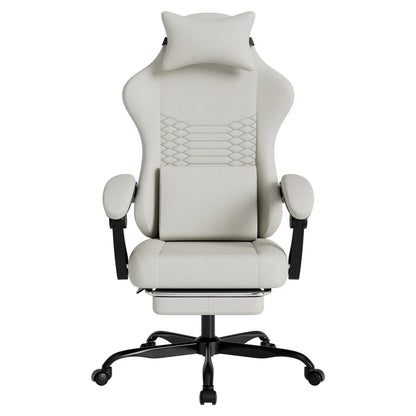 Ergonomic Gaming Chair Fabric Office Chair with Footrest, 360° Swivel Adjustable Desk Chair, Comfortable Racing Style Computer Chair