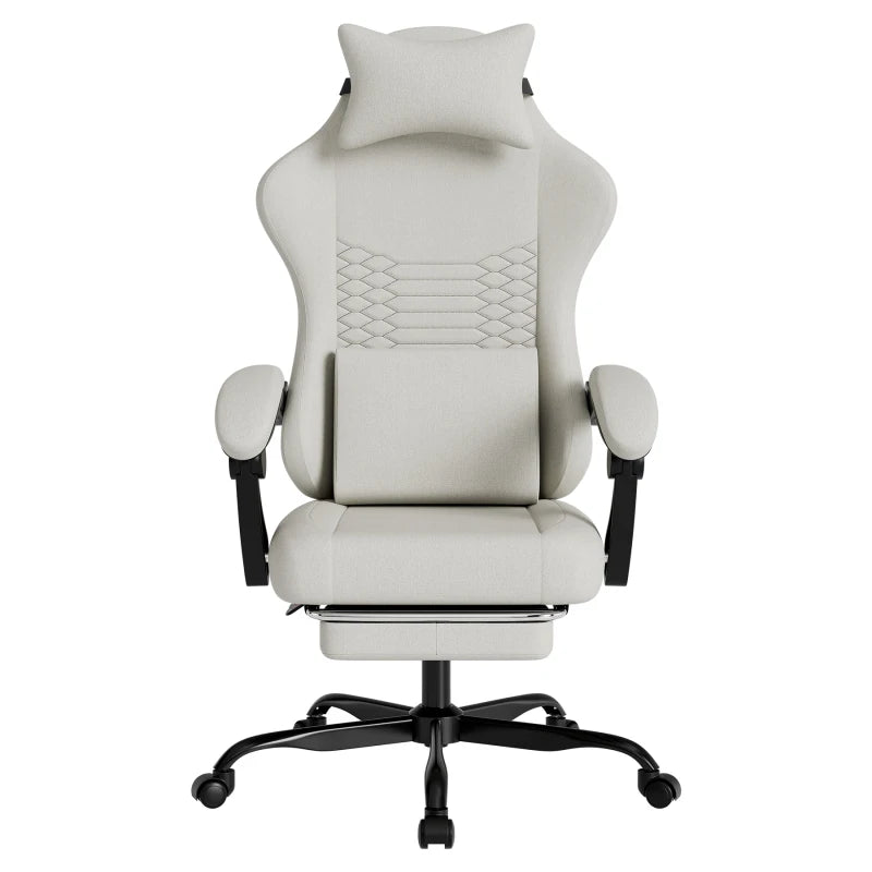 Ergonomic Gaming Chair Fabric Office Chair with Footrest, 360° Swivel Adjustable Desk Chair, Comfortable Racing Style Computer Chair