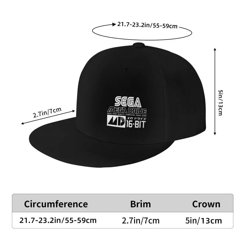 Sega Mega Drive Japanese Vinyl Baseball Cap Men Hip Hop Flat Bill Caps Unisex Adjustable Snapback Skull Hats Skateboard Hat