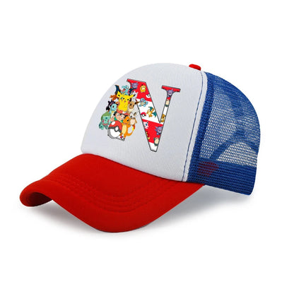 Cartoon Pokemons Kids Baseball Cap Pikachus Letter A-Z Boy Girl Sun-proof Sunhat Children Peak Cap Summer Trucker Dad Hat