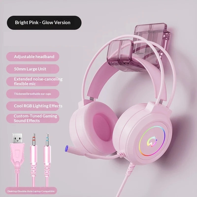 Casque de jeu filaire Paw Hunter T9 avec microphone et éclairage RGB, son surround virtuel 7.1, casque supra-auriculaire pour PC, ordinateur portable et jeux.