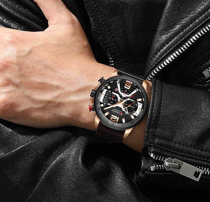 CURREN 8329 herreur – Afslappet sportsstil, militærinspireret design, læderrem, trendy kronograf, luksusur fra et kendt mærke