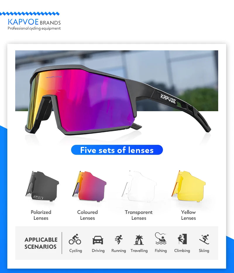Kapvoe Cycling Glasses Bike Cycling Goggles Outdoor UV400 Cycling Sunglasses Sports Built-in Myopia Frame MTB Bicycle Glasses