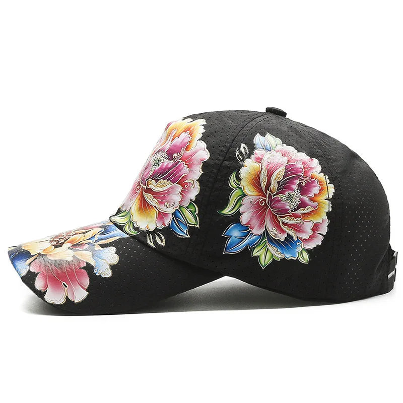Casquette de baseball printemps/été à séchage rapide pour homme et femme, pour les activités de plein air, la plage et le camping, chapeau de soleil imprimé de fleurs de style chinois B149
