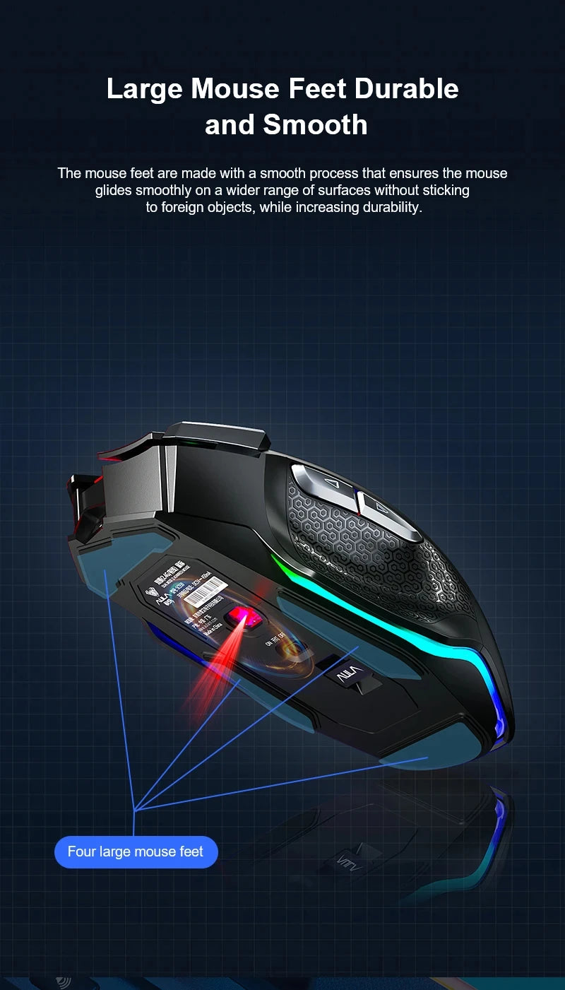 AULA SC550 bežični gaming miš, dvostruki način rada, punjivi svjetleći mehanički gaming miš za stolno/prijenosno računalo, e-sports USB miš