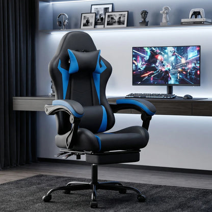 Ergonomic Gaming Chair with Lumbar Support, Adjustable Headrest, Footrest, Height Adjustable Office Gaming Chair for Adults