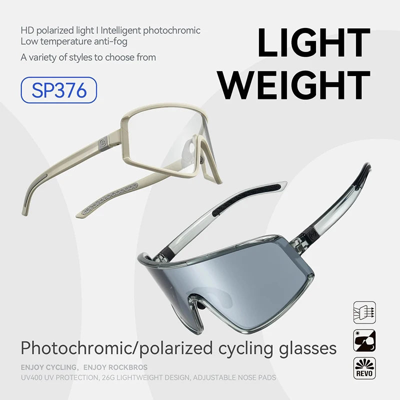 ROCKBROS Cycling Glasses Polarized Photochromic Anti-Fog Sunglasess Windproof Goggles Sport MTB Road Bike Shades