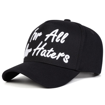 Czapki z daszkiem unisex z haftem „FOR ALL OUR HATERS” – wiosna, jesień, na świeżym powietrzu, regulowane, codzienne, chroniące przed słońcem, czapki sportowe