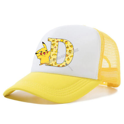 Pokemon Pikachu Peaked Cap Cartoon A-Z Letter Baseball Caps Fashion Summer Breathable Mesh Hat Parent-child Hat Peacoat Kid Gift
