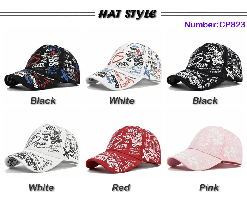 Trendige Unisex-Baseballkappe mit Graffiti-Print – Bunte, bemalte Schirmkappe