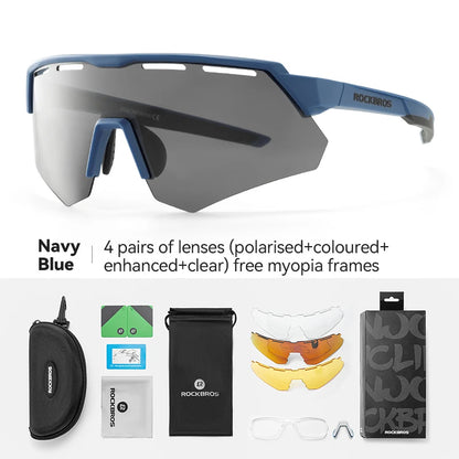 ROCKBROS Bike Glasses Polarized Men Women Bicycle Glasses 4Lens MTB Road Cycling Eyewear Glasses With Myopia Frame Sunglasses