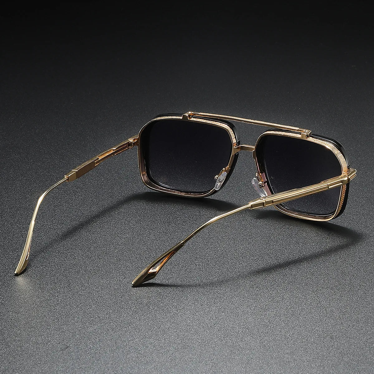 Large Square Sunglasses Men Steampunk Style Metal Pilot Sun Glasses Luxury Designer Brand Eyewear Fashion Shades Double Beam