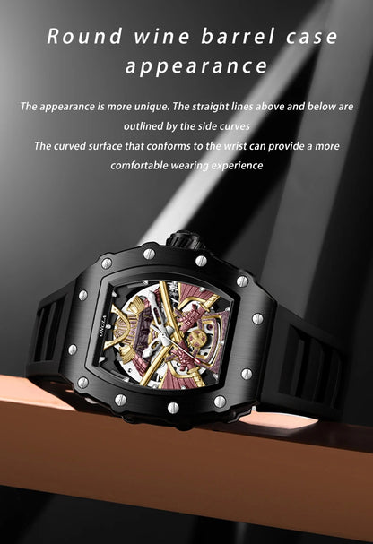 ONOLA Luxury Men Automatic Mechanical Watch Waterproof Watch Luminous Barrel Shape Military Sports Wristwatch Relogios Masculino