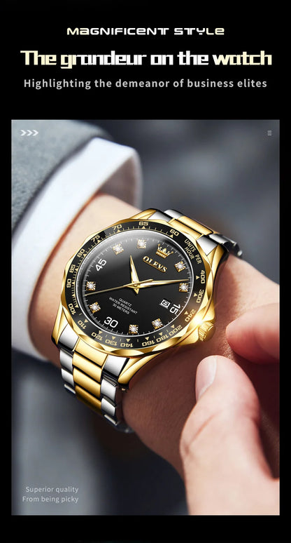 OLEVS 9988 Quartz Watch for Men Waterproof Anti-scratch Auto Date Diving Wristwatch Men Original Brand Luxury Diamond Man Watch