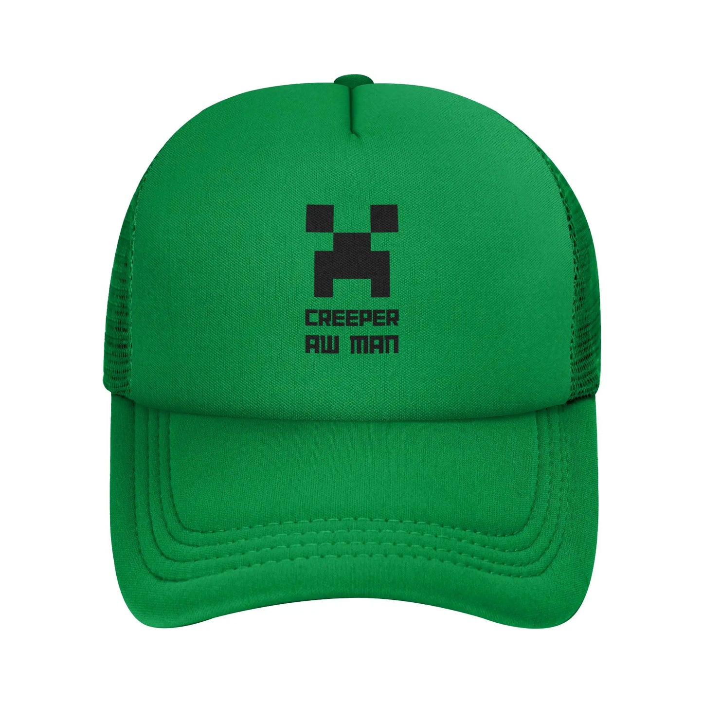 blocky adventurer discover a Creepers monster behind him Trucker Cap Sun Hats Cap Adjustable Snapback Caps Mesh Baseball Cap