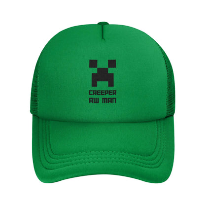 blocky adventurer discover a Creepers monster behind him Trucker Cap Sun Hats Cap Adjustable Snapback Caps Mesh Baseball Cap