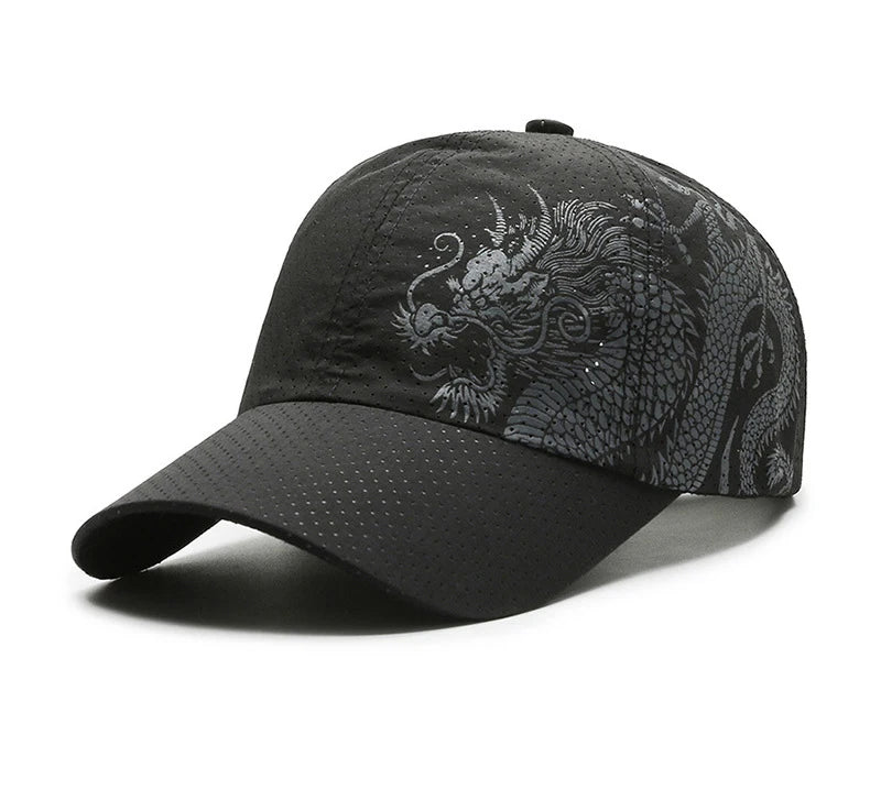 Hat, Chinese Style Printing Dragon Baseball Cap, Polyester Outdoor Quick Drying Hat, Sun Protection Hat, Cap, Cap, Both Men And