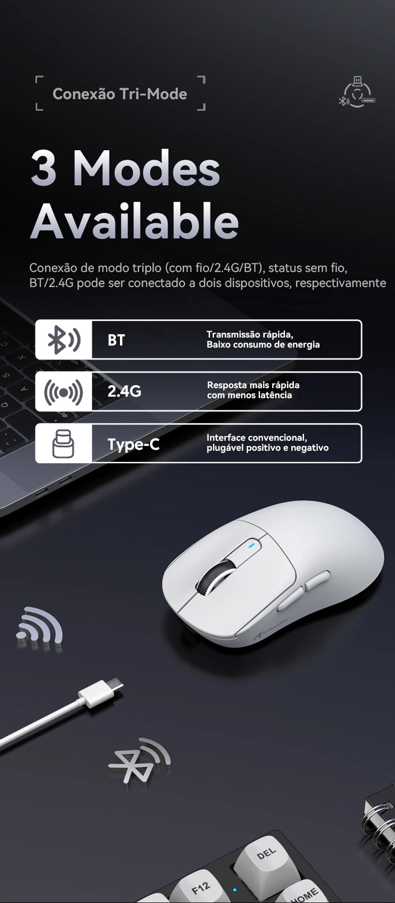 Atack Shark X3 PAW3395 Mouse Lightweight Wireless Gaming Mouse,Tri-Mode  Mouse,26K DPI PAW3395,PC/Laptop/Win/Mac