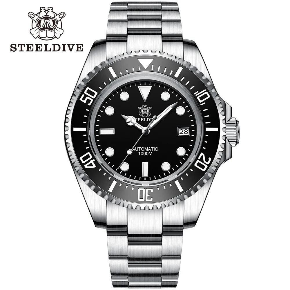 SD1964 STEELDIVE 1000M Waterproof 45.4MM Big Water Ghost Watch For Men Super BGW9 Blue Luminous Dive Watch with Valve