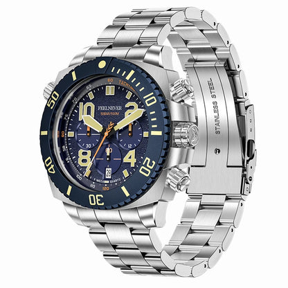 FeelNever Sport Automatic Movement Quartz Watch Stainless Steel Sapphire Crystal Watches Men 500M Waterproof Clocks Reloj Hombre