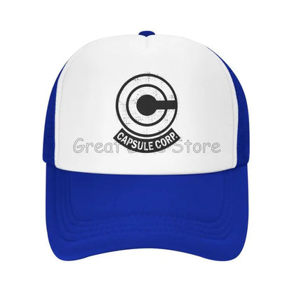 „Capsule Corp“ tinklinės beisbolo kepurės, unisex, hip-hop stiliaus „trucker“ kepurės, anime DBZ stiliaus „dad hat“ kepurės, reguliuojamos lenktyninės kepurės, vasarinės „trucker“ kepurės su užsegimu