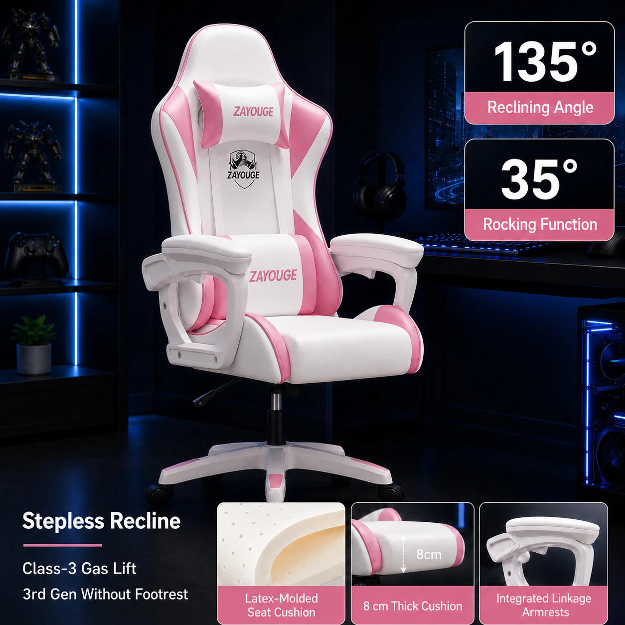 AOLIVIYA Gaming-Bürostuhl mit Liegefunktion, drehbar, höhenverstellbar, mit Rückenlehne und Fußstütze, für Zuhause, Computer, Internetcafé und E-Sports