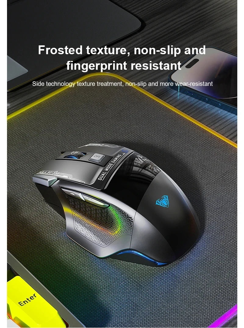 AULA SC550 bežični gaming miš, dvostruki način rada, punjivi svjetleći mehanički gaming miš za stolno/prijenosno računalo, e-sports USB miš
