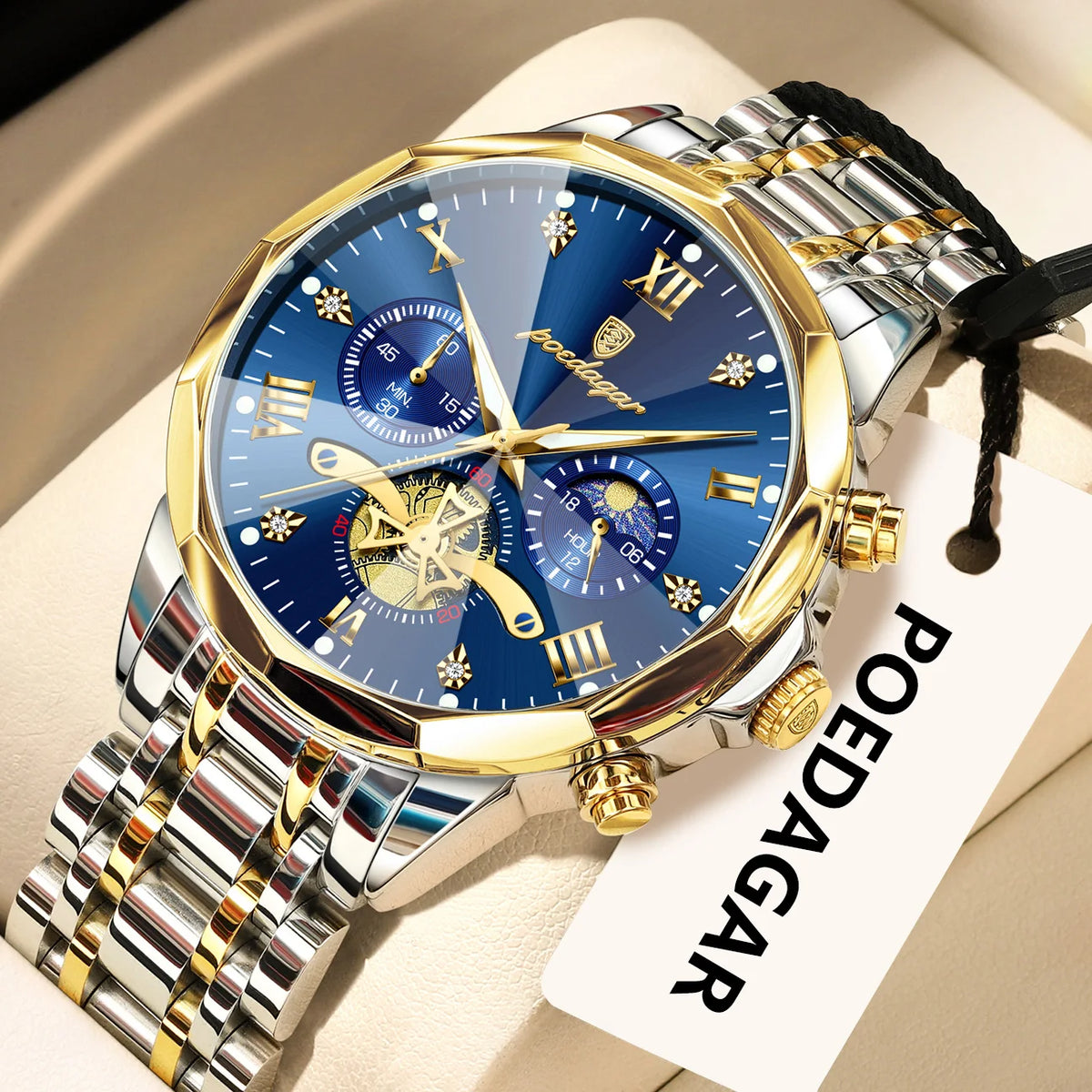Reloj de lujo original para hombre POEDAGAR, resistente al agua, cronógrafo luminiscente, reloj de pulsera de acero inoxidable con mecanismo de cuarzo, relojes de alta gama para hombre