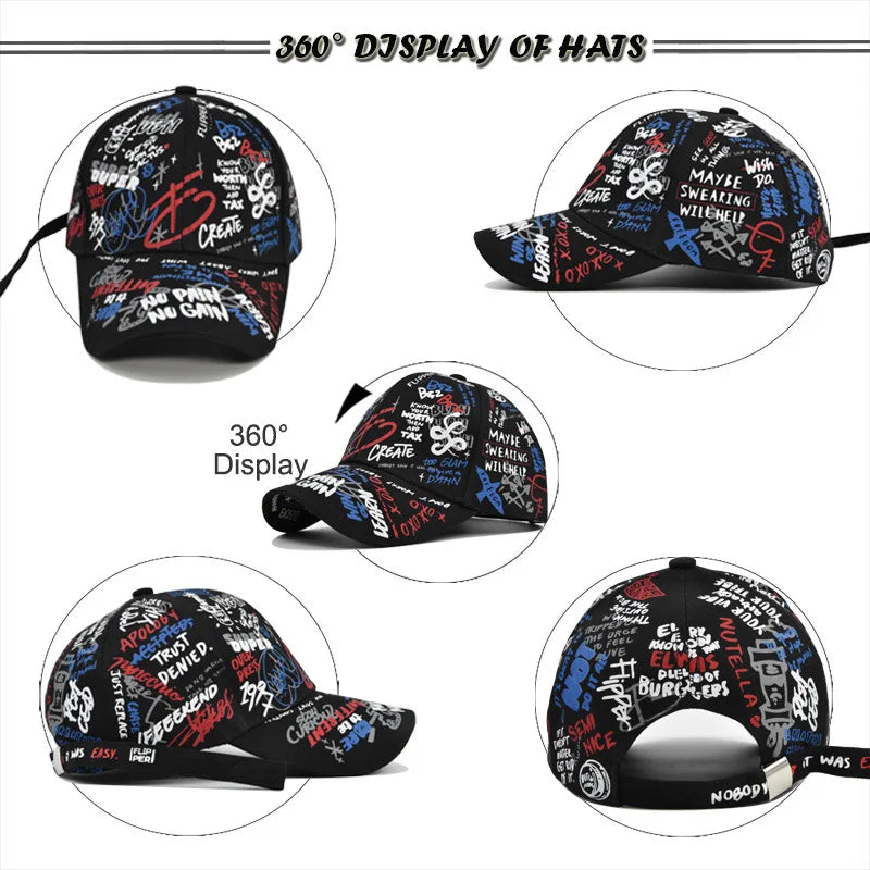 Trendige Unisex-Baseballkappe mit Graffiti-Print – Bunte, bemalte Schirmkappe