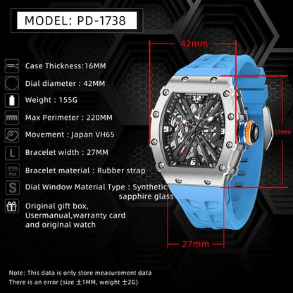 PAGANI DESIGN Newest Luxury Skeleton Watches VH65 Man Quartz Watch 42MM Rubber Strap Sapphire Glass Waterproof reloj hombre