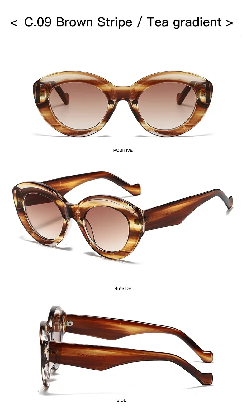 JNPCXI Ins Popular Fashion Oversized Cat Eye Women Sunglasses Green Stripes Retro Shades UV400 Men Trending Oval Sun Glasses