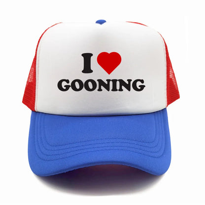 Забавни бейзболни шапки „I Love Gooning“ – готини летни мъжки шапки от мрежа, хумористични шапки тип „тракър“, унисекс шапки от мрежа за външни дейности MZ-080