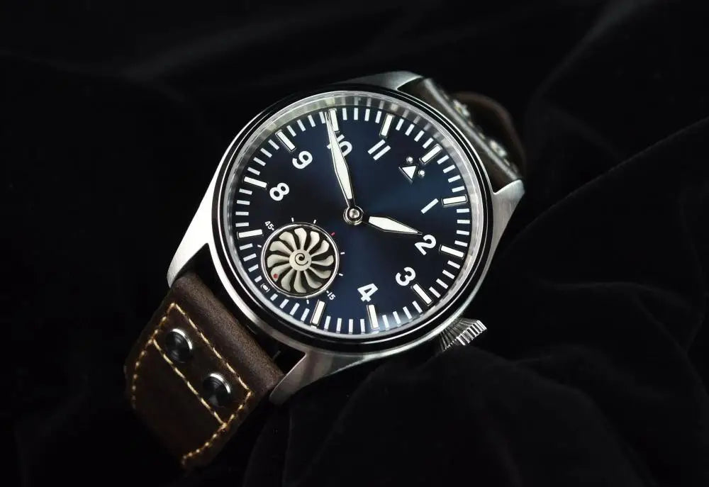 Hruodland 2025 Novo Relógio Mecânico para Homem Seagull ST3620 Piloto Retro 43MM BGW-9 Luminoso Cristal de Safira Turbina Relógio de Homem