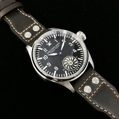 Hruodland 2025 Novo Relógio Mecânico para Homem Seagull ST3620 Piloto Retro 43MM BGW-9 Luminoso Cristal de Safira Turbina Relógio de Homem