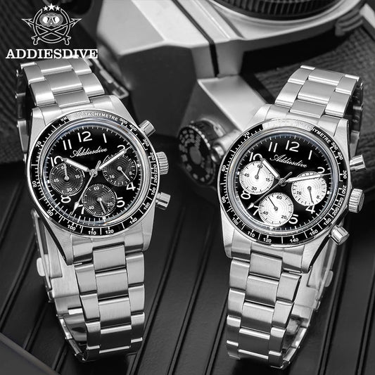 ADDIESDVIE Men Watch Reloj Hombre 10Bar Waterproof AD2517 BGW9 Super Luminous 316L Stainless Steel VK63 Chronograph Quartz Watch